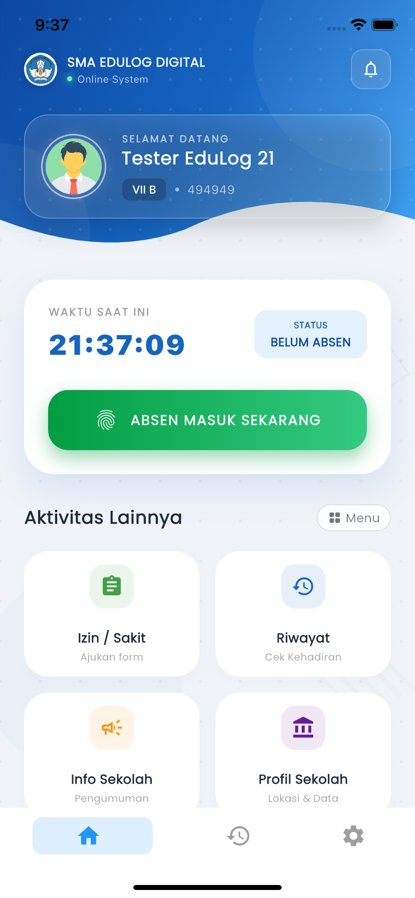 Tampilan Aplikasi Siswa